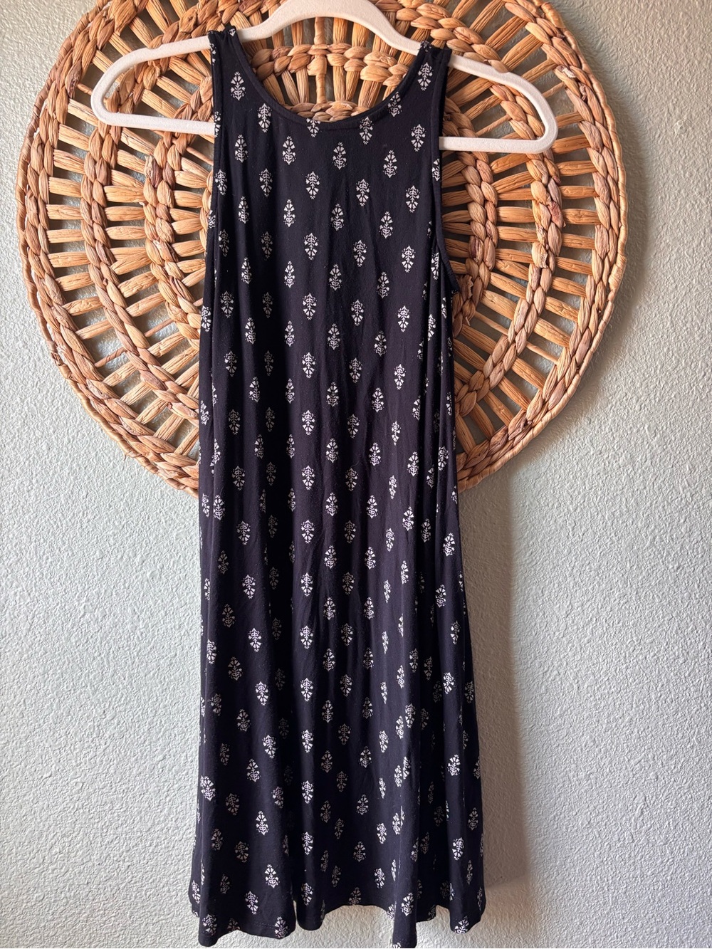 Old Navy Black Midi Dress with White Floral Motif